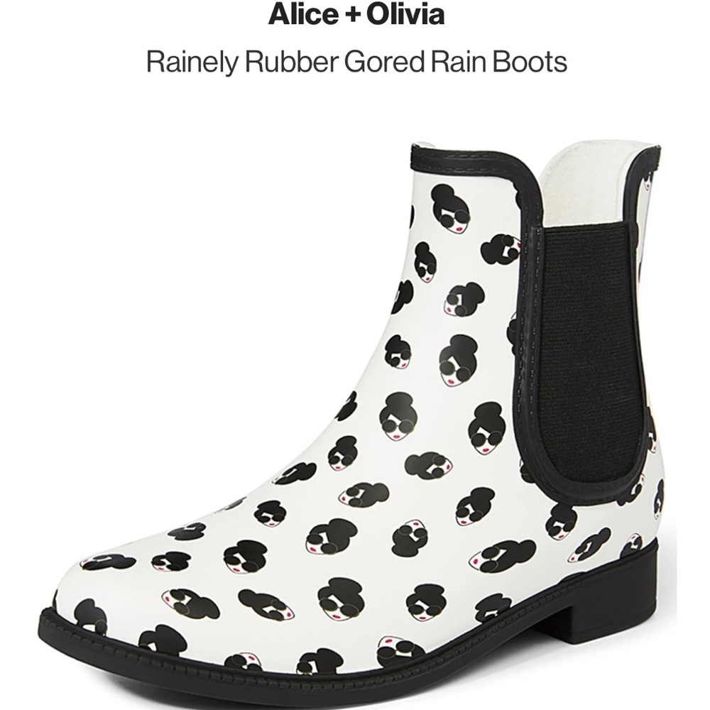 Alice + Olivia Patterned Black and White Rain Boots
